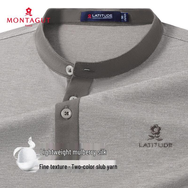 

MONTAGUT Men s Lightweight Mulberry Silk Blend Two-tone Heather Henley Polo Shirt XL