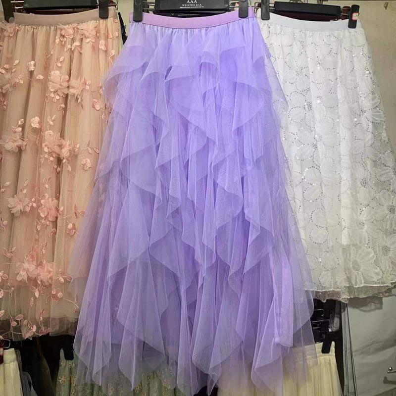 Irregular Mesh Women's Skirt Autumn/Winter 2025: Multi-Layer Cake Puffy Long Skirt, Super Fairy Temperament Dress
