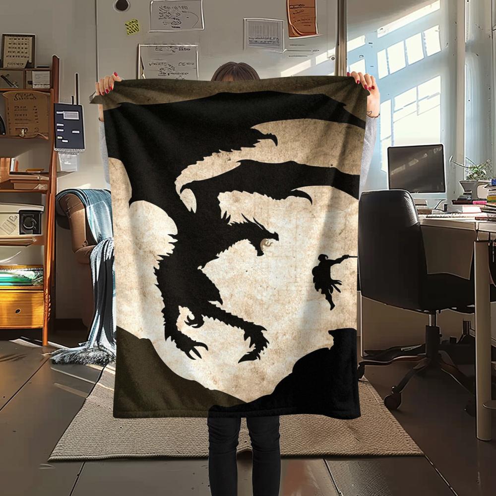 1PC Skyrim Print Flannel Blanket, High quality Comfortable for All Seasons, Home Decor, Warmth and Comfort, Perfect for Christmas Gifts166