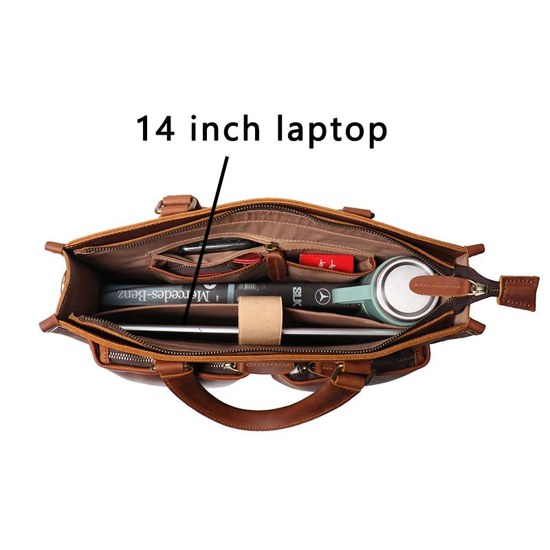 Vintage Men's Real Leather Handbag Top Layer Cowhide Lightweight Briefcase Work Commuting Briefcase Women's Crossbody Bag