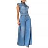 Women's Casual Washed Sleeveless Denim Jumpsuit with Wide-Leg Pants - TS1300 Cross-border Source
