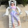 Children's Long-Sleeved Long Pants Swimsuit Set with Dopamine Skirt Pants