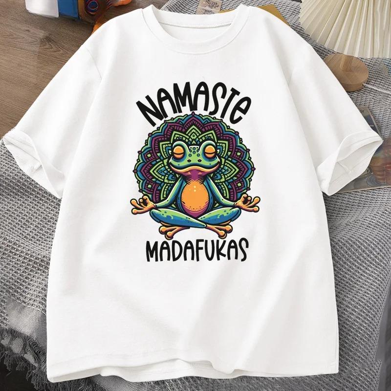 Lustiges Yoga T-Shirt Frosch Selbstpflege T-Shirt Damen Kurzarm Positiv Cottagecore Namaste Tee Damen Kleidung Streetwear