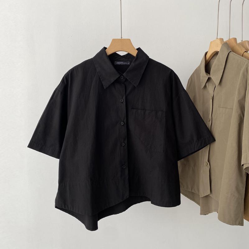 

ZANZEA Женская однотонная свободная блузка с отложным воротником и коротким рукавом 4XL