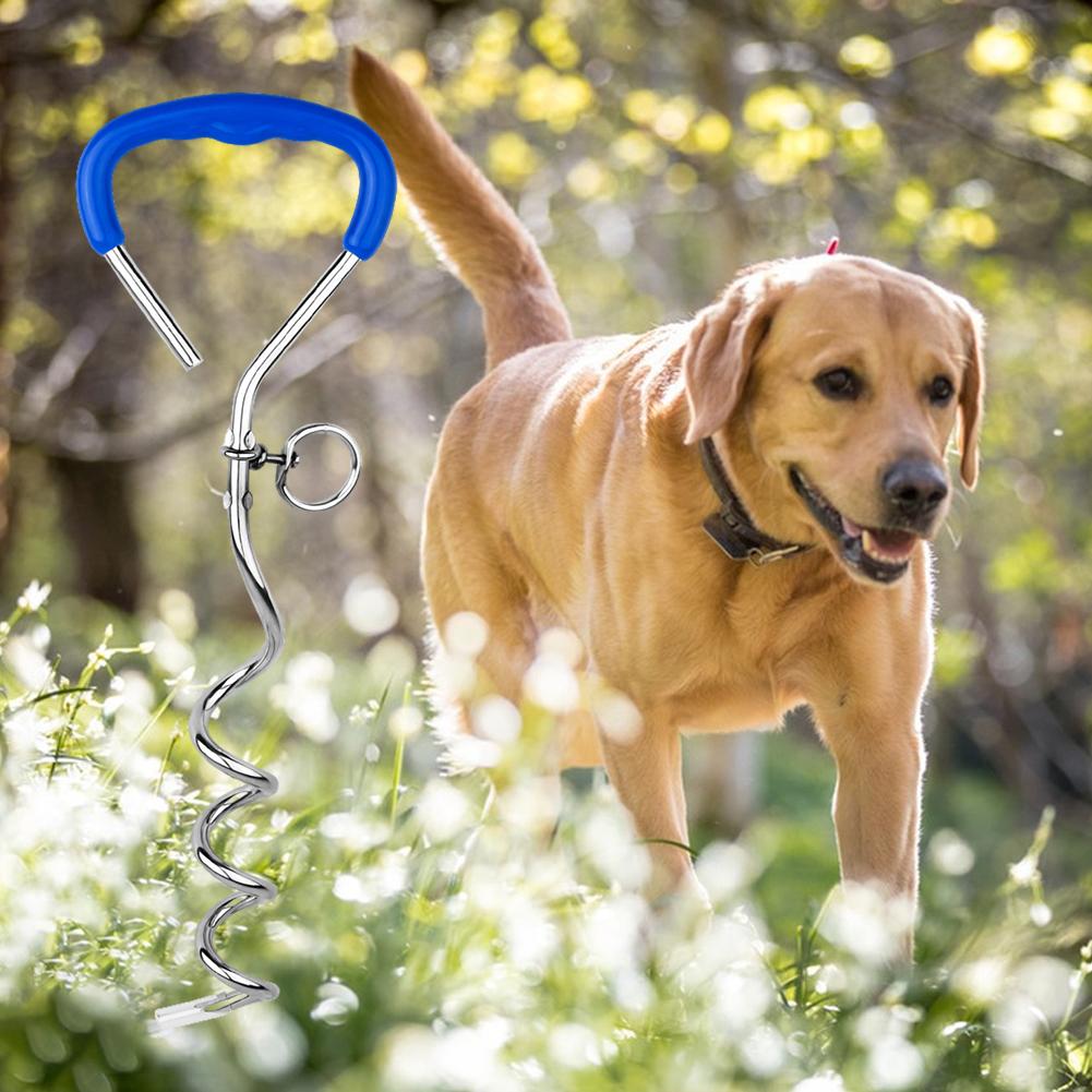 Heavy Duty Dog Tie Out Stake with Soft Grip Handle Metal Spiral Dog Yard Ground Stake Dogs Anchors Leash Fixed Stake for Pet Dog