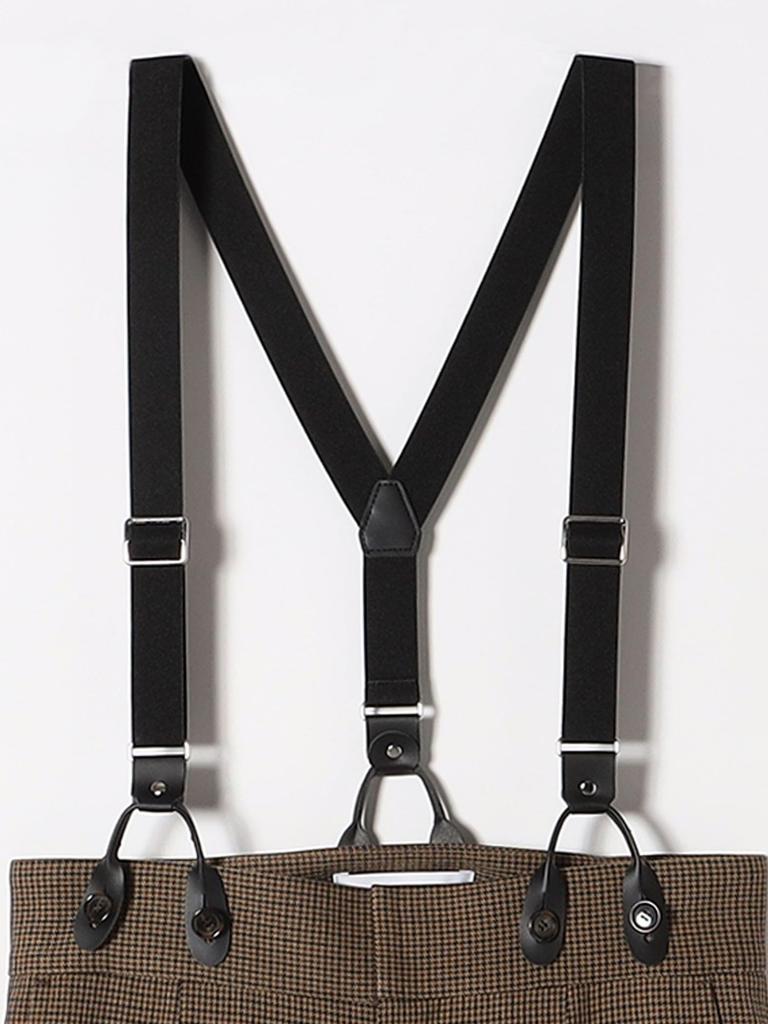 Caranciel Women's Wide-Leg Pants, Machine Washable, Check Pattern with Suspenders, Brown, Size 40 (Product Code: 613150011)