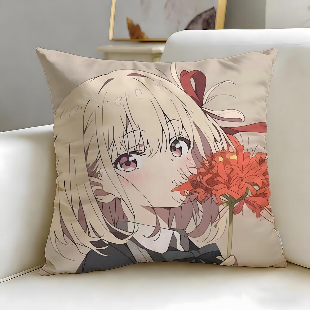 popular anime Lycoris Recoil Cushion Cover Soft  EasyWash Pillow Case  Versatile for Couch Bed Travel and Office