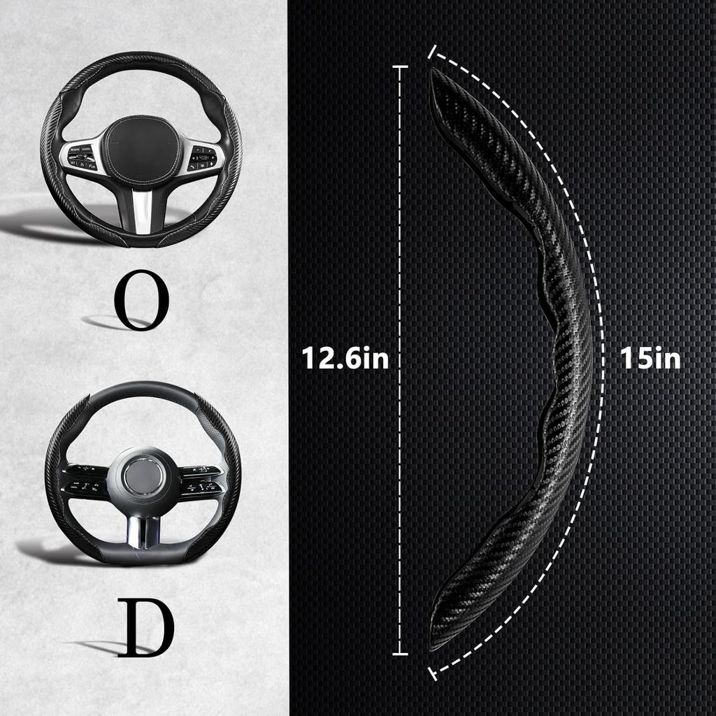 3 Piece Carbon Fiber Steering Wheel Cover,Car Steering Wheel Protector With Non-Slip Lining,Breathable Microfiber Universal For 14.5-15 Inch,Black