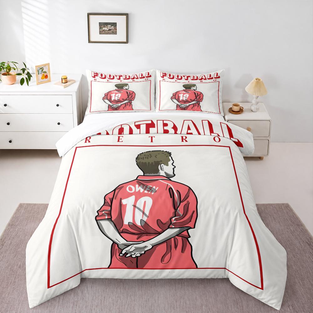 Duvet Cover Set Michael Owen Liverpool 10 Red Retro Football Jersey Back View Classic Poster Art Print for Men Fan Gift