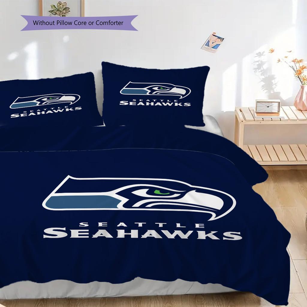 Seattle Seahawks Pattern Bedding Quilt Set Quilt Cover Pillowcase Home Decoration Birthday Gift (1 * Duvet Cover + 2 * Pillowcase, Without Core)