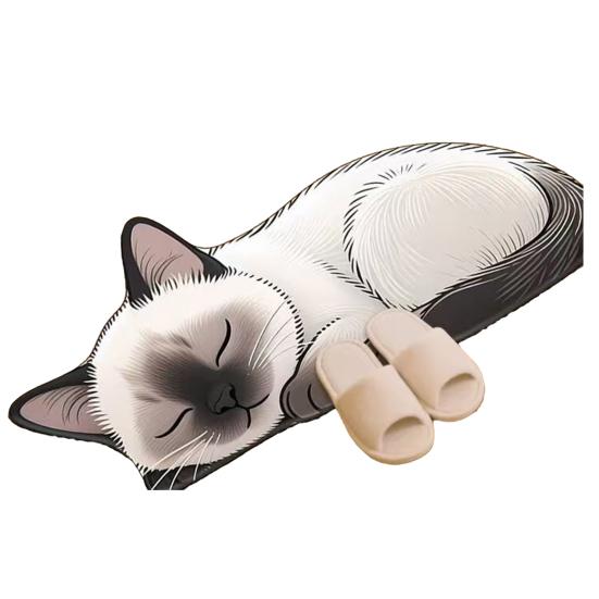 Floor Mat Non-Slip Backing Cat Design Easy Maintenance Versatile Rug Living Room Bathroom Kitchen Home Decor