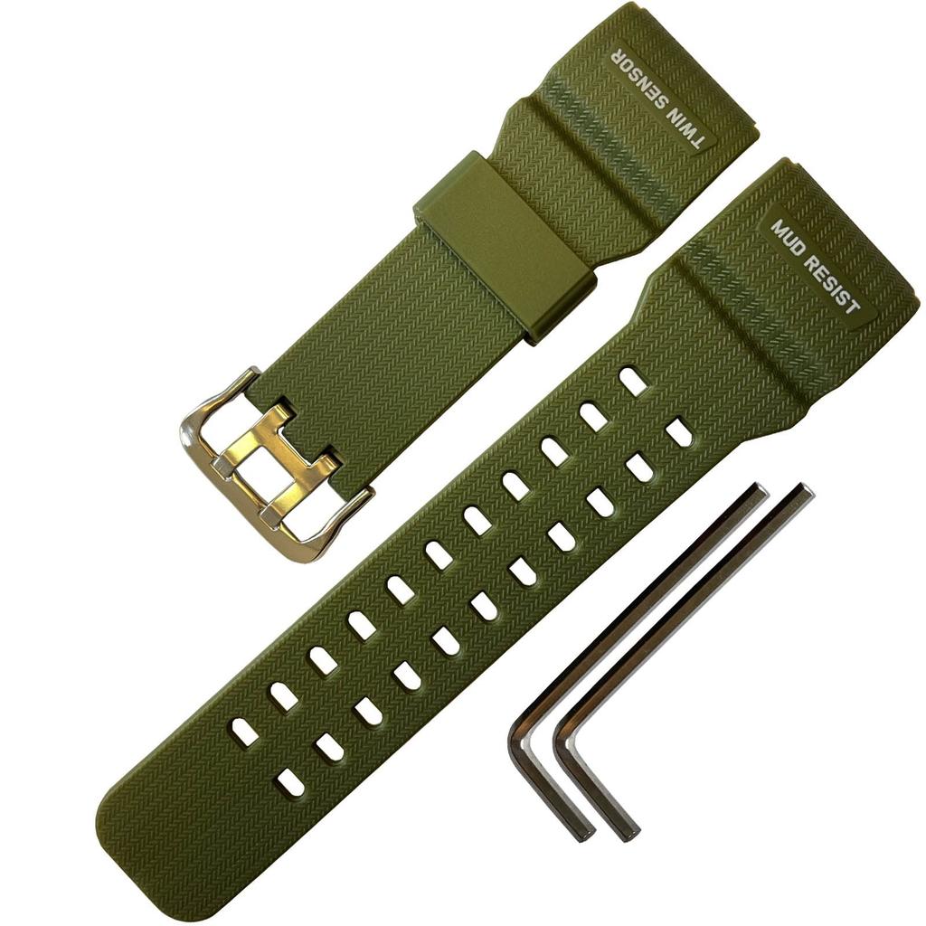 Stalimy Replacement Watch Strap for CASIO G-SHOCK Mudmaster GG-1000 GWG-100 GSG-100 Natural Resin Silicone Green with Tools