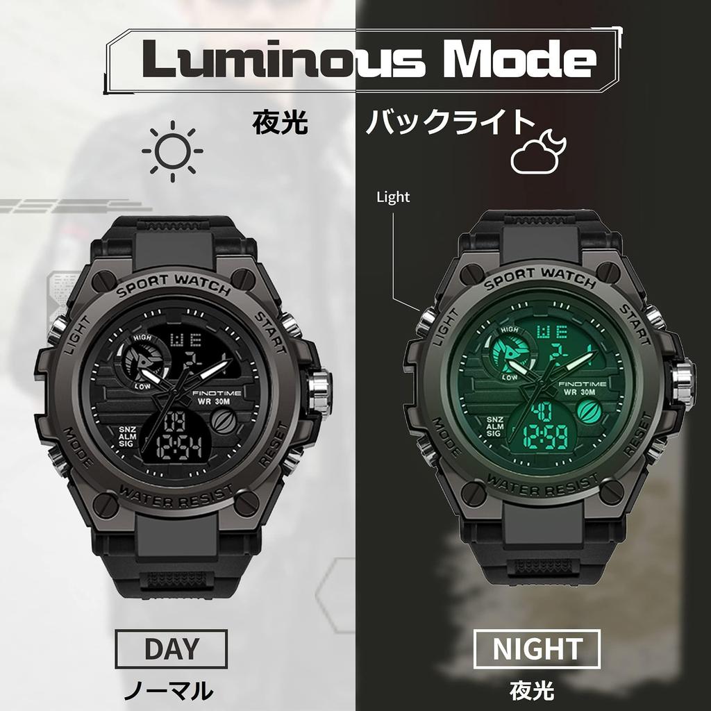 findtime Men's Digital Watch with Analog and Digital Analog Function, Waterproof, Military Watch, Stopwatch, Sports, Dual Time, Stylish Alarm, LED, Ja