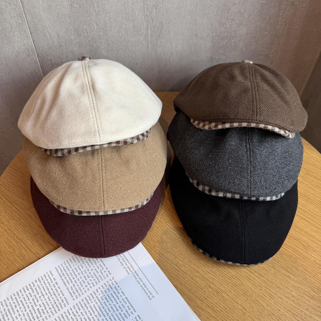 Stylish Cap Newsboy Women Casual Breathable Beret Hat With Plaid Wide Brim