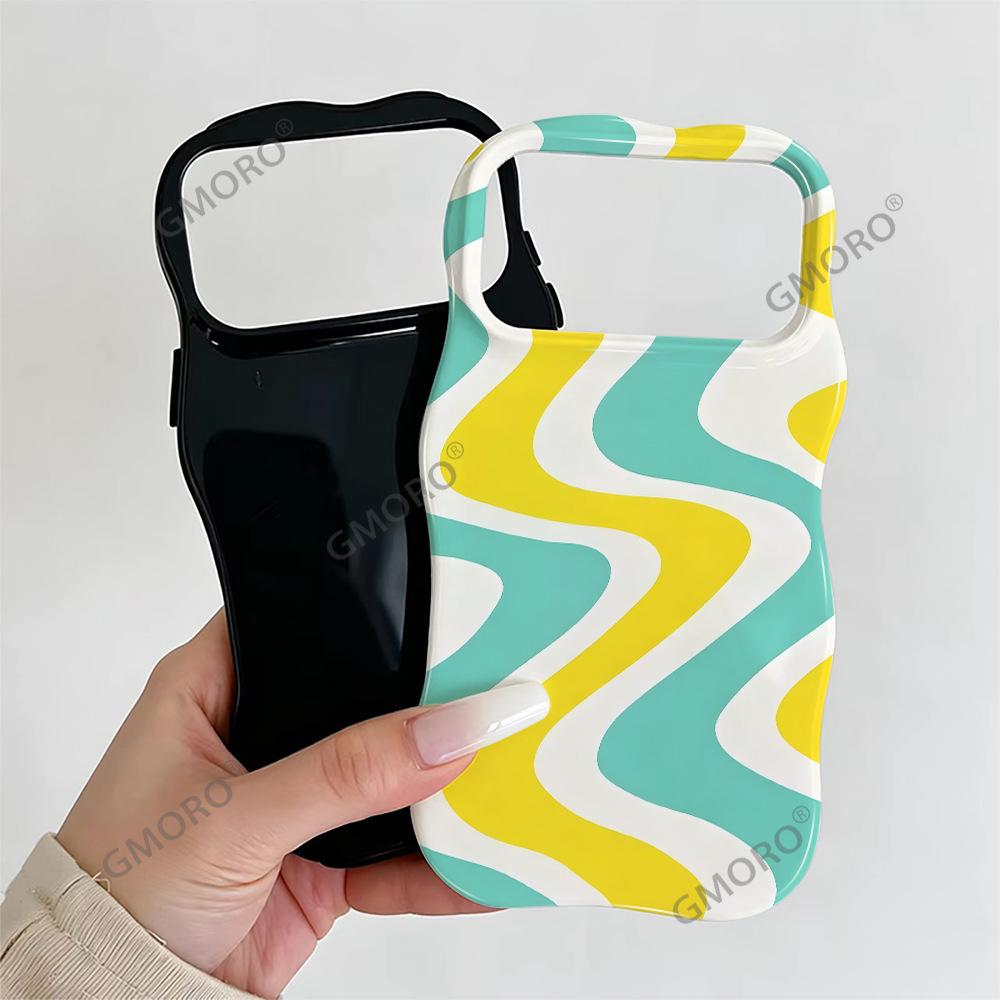 Summer Fresh Wind Macaron Wavy Lines Apple 17promax 2-in-1 Film Case iPhone16 Anti-drop