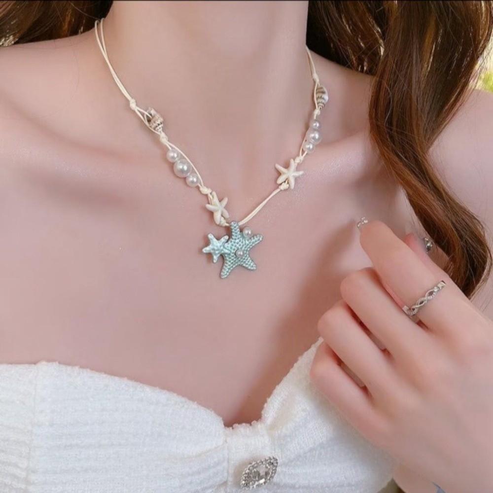 Beach Surfer Starfish Shell Choker Dopamine Bead Trendy Beach Necklace  Holiday Choker