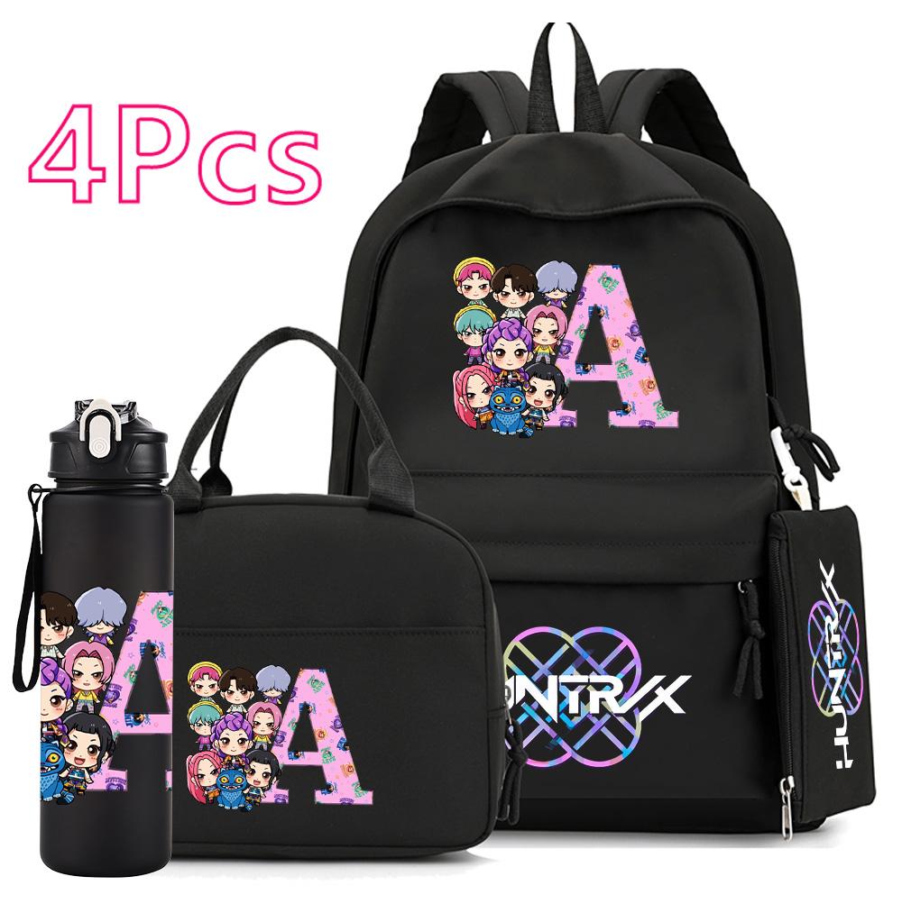 4 Stück/Set K-Pop Bedruckte 750 ml Wasserflasche Rucksack Handtasche Federmäppchen für Teenager Junge Mädchen Schultasche Große Kapazität wasserdicht Bücherrucksack Mochila