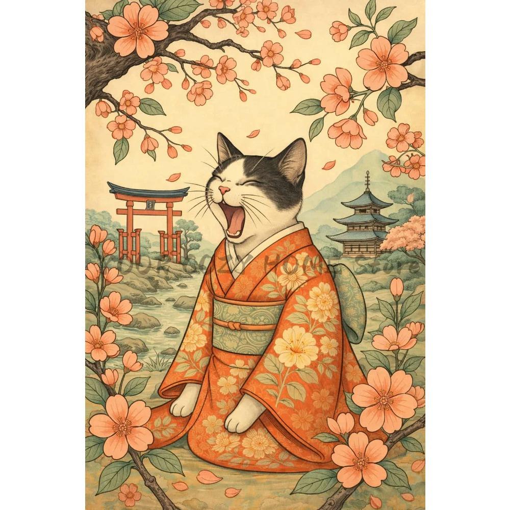 Japanese-style Cat Wall Decorations, Fun Cat Canvas Posters, Anime Wall Decorations, Cute Artwork, Tokyo Kitty Retro Posters