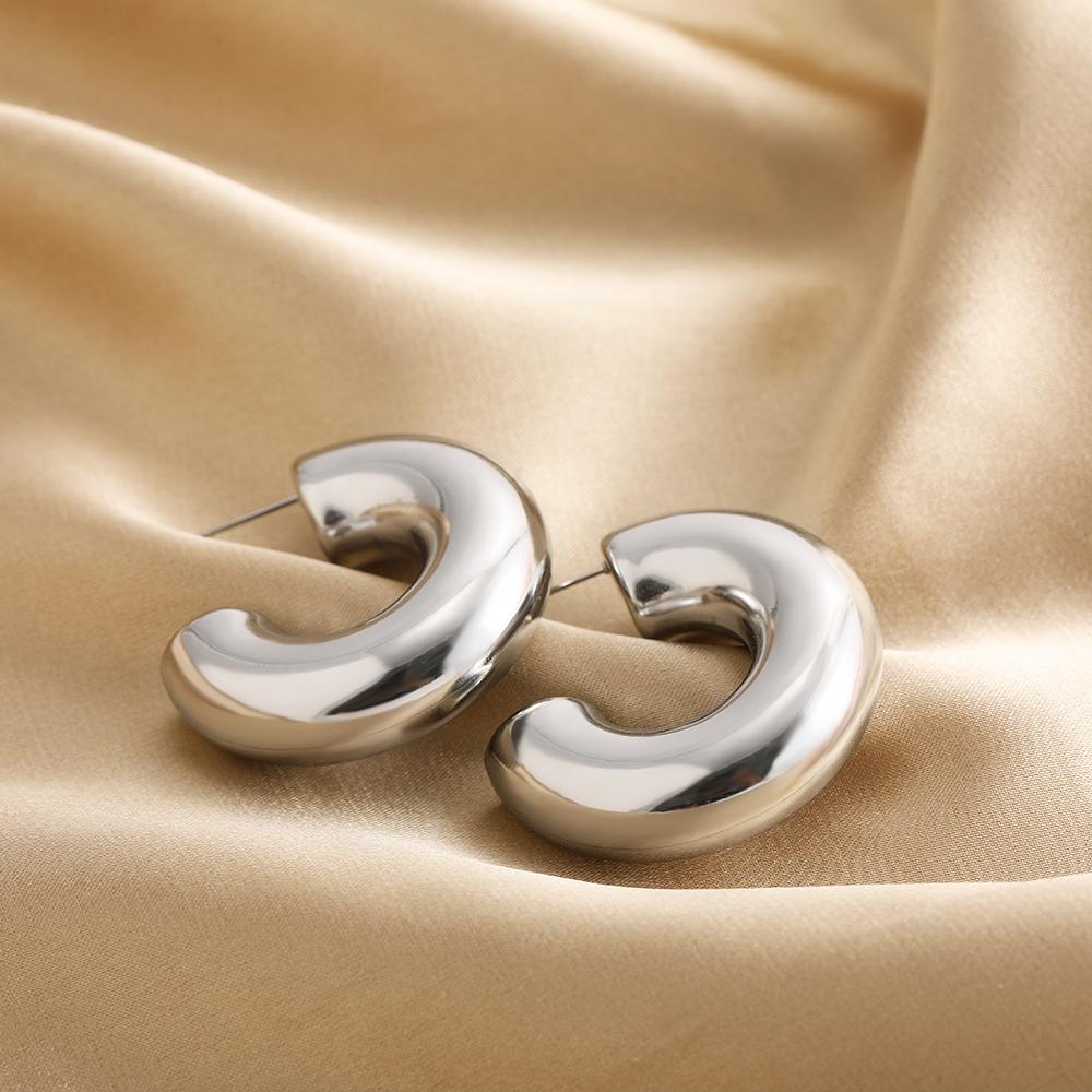 Klassische Glatte Runde Dicke Creolen für Damen Vergoldeter Edelstahl C-Form Dicke Kreisohrringe Modeschmuck