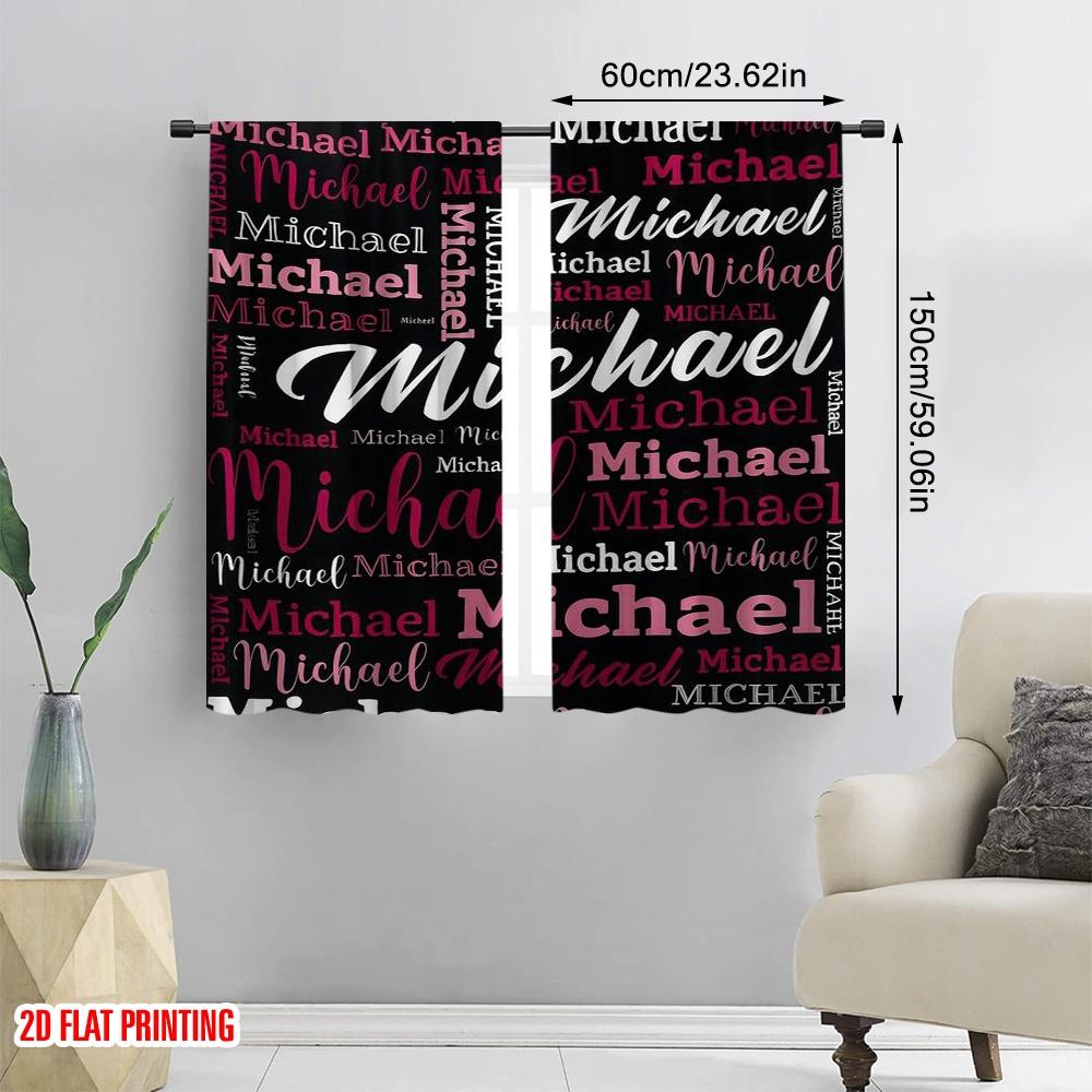 2pcs,2D Plane Printing Curtains Michael Montage(1) Durable Polyester (without Rod) Holiday Perfect for Living Room & Office