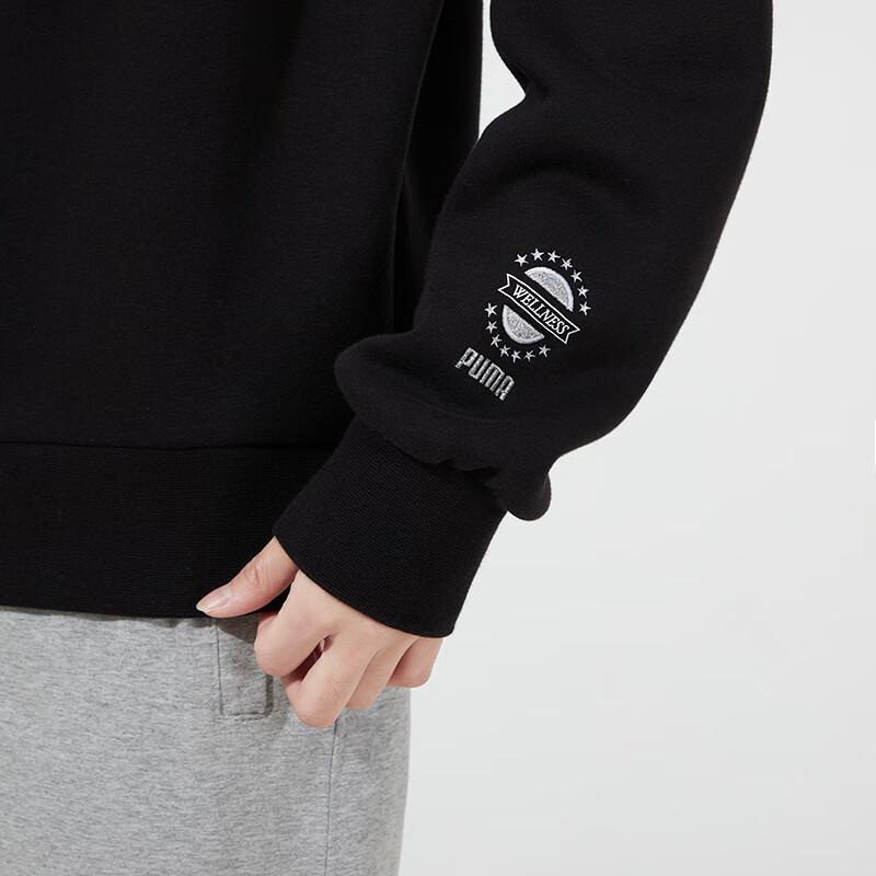Puma Wellness Club Crew Embroidered Logo Fleece Sweatshirt Women Sweatshirt Black 534398-01