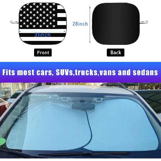 Kewucn 2 PCS Car Windshield Sun Shade, Foldable Sunshade For Front Window And Interior Protection, Windshield Shade For Sun Heat And UV Rays, Black