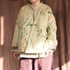 Women Vintage Print Floral Parkas V-Neck Long Sleeve Warm Autumn Coats Linen Chinese Style Single Button Parkas