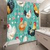 1pc Chicken Pattern Shower Curtain - Teal Background, Pink & Yellow Flowers, Detailed Feathers, Hand-Painted Look