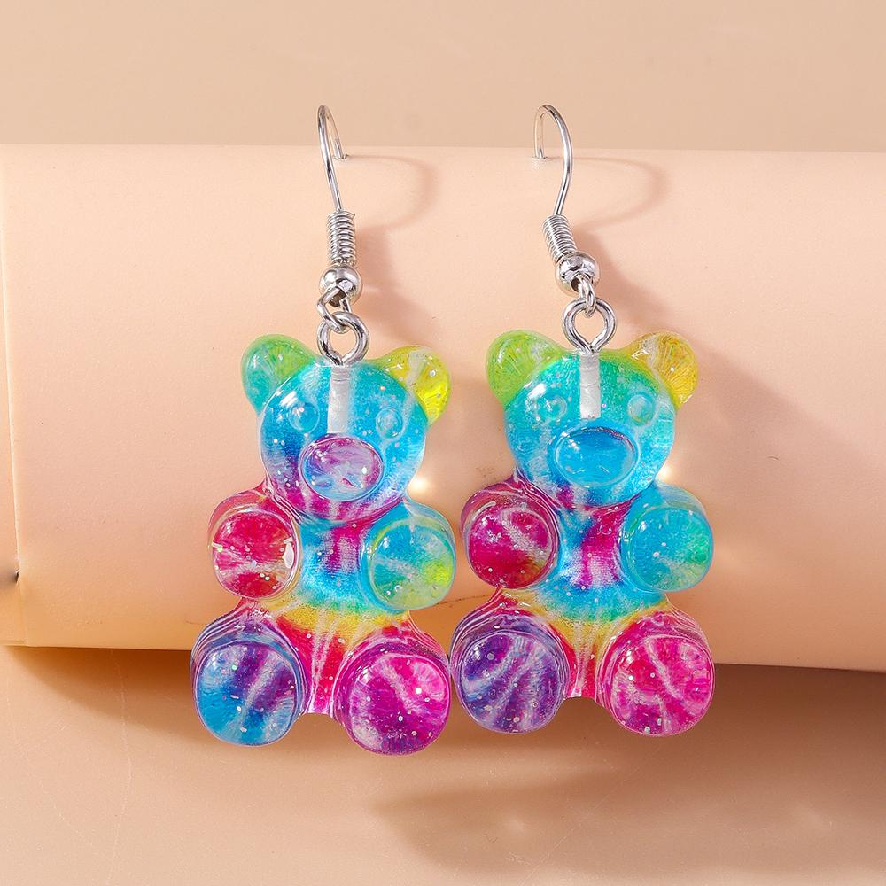 Cute Colorful Gummy Bear Drop Earrings for Women Girls Cartoon 3D Bear Earrings Party Holiday Jewelry Gifts