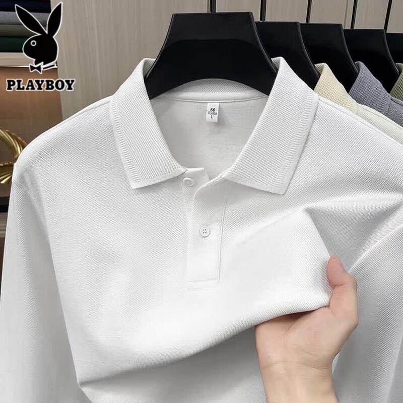 PLAYBOY Men's 100% Cotton Long Sleeve Polo Shirt