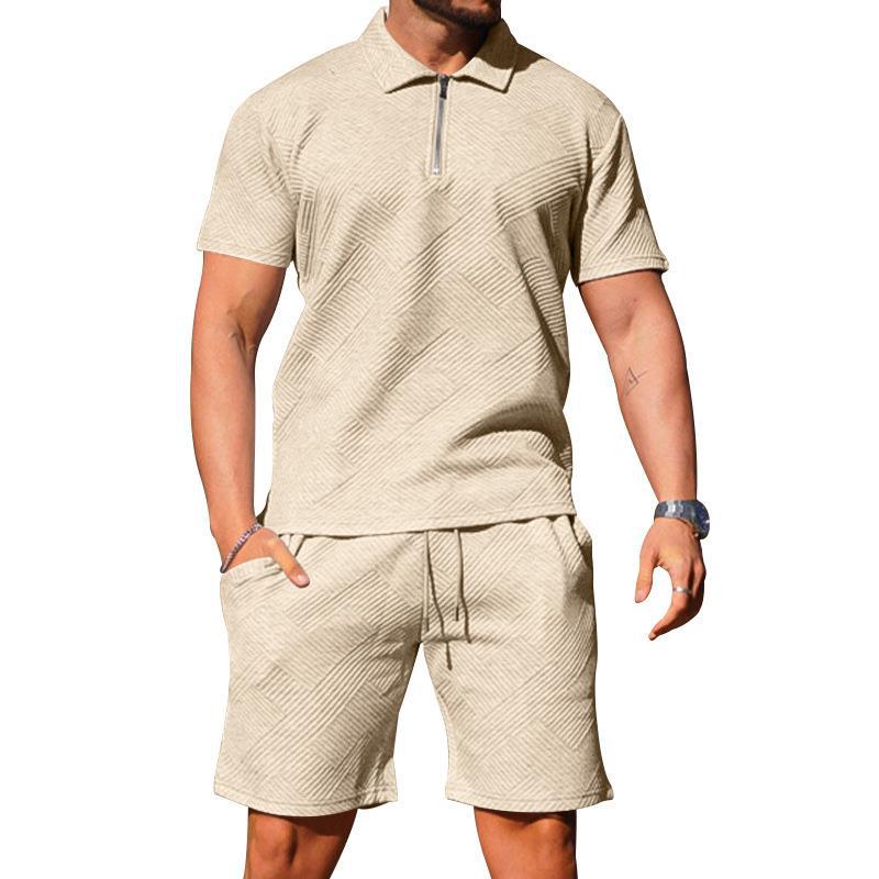 Men's POLO Shirt Suit Men's Casual Short Sleeve Suit Lapel T Shirt Textured Shorts Athletic Two Piece Set