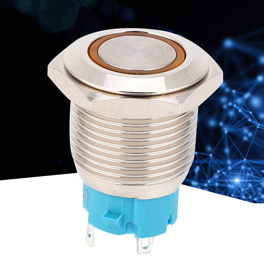 2pcs 12 24VDC Push Button Switch 16mm Self Locking Metal Button Switch with Light(Yellow )