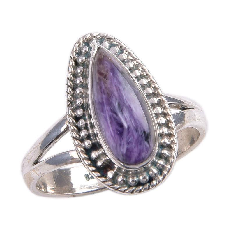 Natürlicher Charoit Edelstein 925 Massiv Sterlingsilber Schmuck Ring Größe 6.5 d8K61