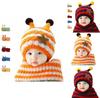 Winter Kids Hat With Plush Ear Protection Big Five-pointed Star Hat Scarf Set Striped Woolen Material Blue Yellow Orange Red Pink