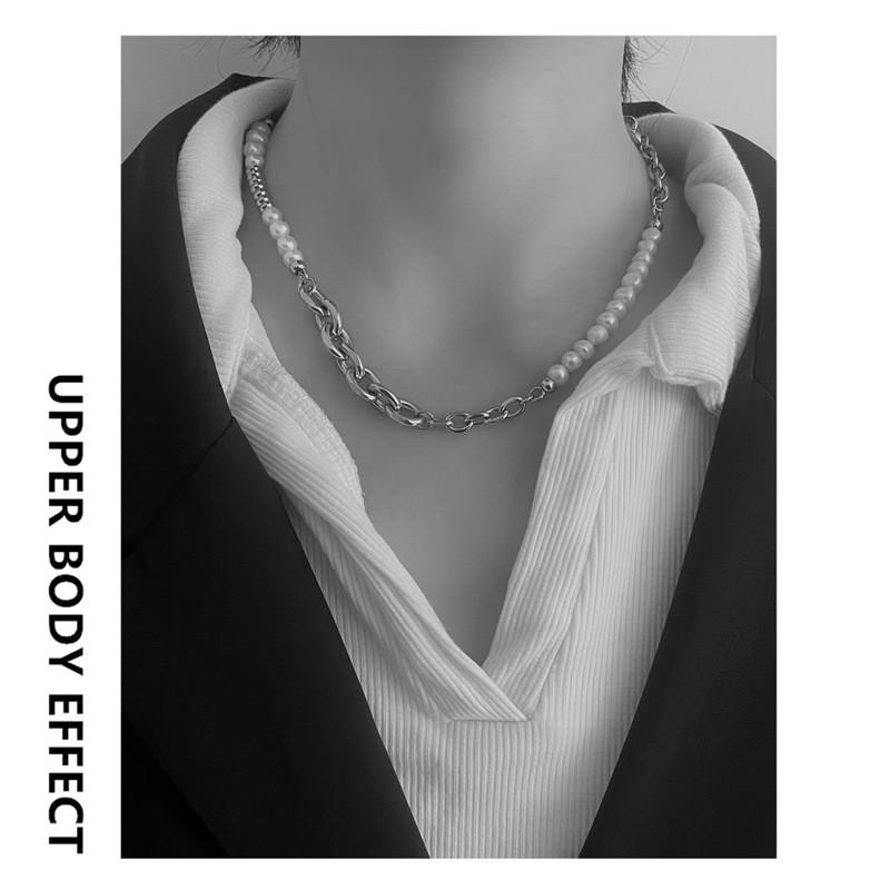 Collier à chaîne perles d'inspiration vintage style géométrique fait main pour homme et femme