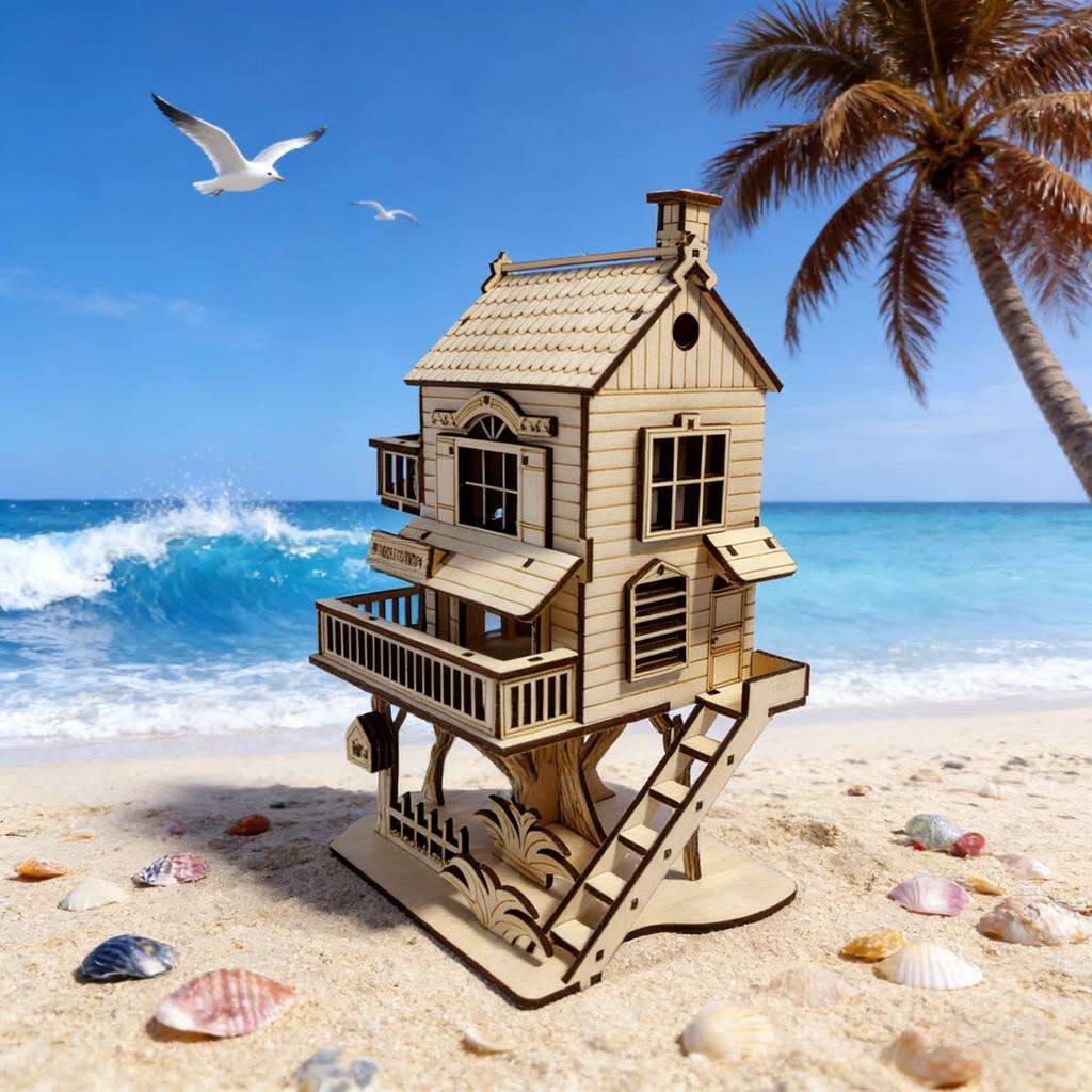 1 Wooden 3D Puzzle Cabin DO-IT-YOURSELF Wooden Assembly Miniature Imaginative Holiday Decor Present Perfect Ideal for Family Assembly