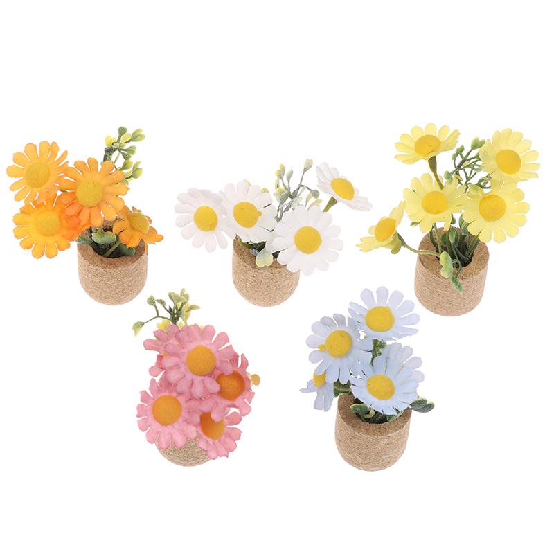 1/12 Dollhouse Simulation Daisy Plants Potted Model Doll Home Miniatur Flower Decor Toy Micro Landscape Garden Plants Ornament