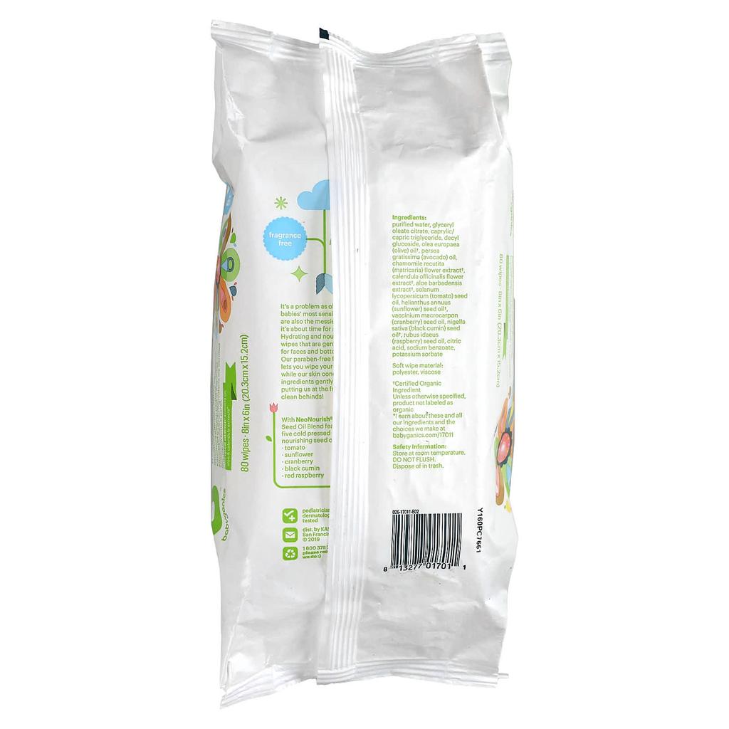 Baby Wipes, Fragrance Free, 80 Sheets