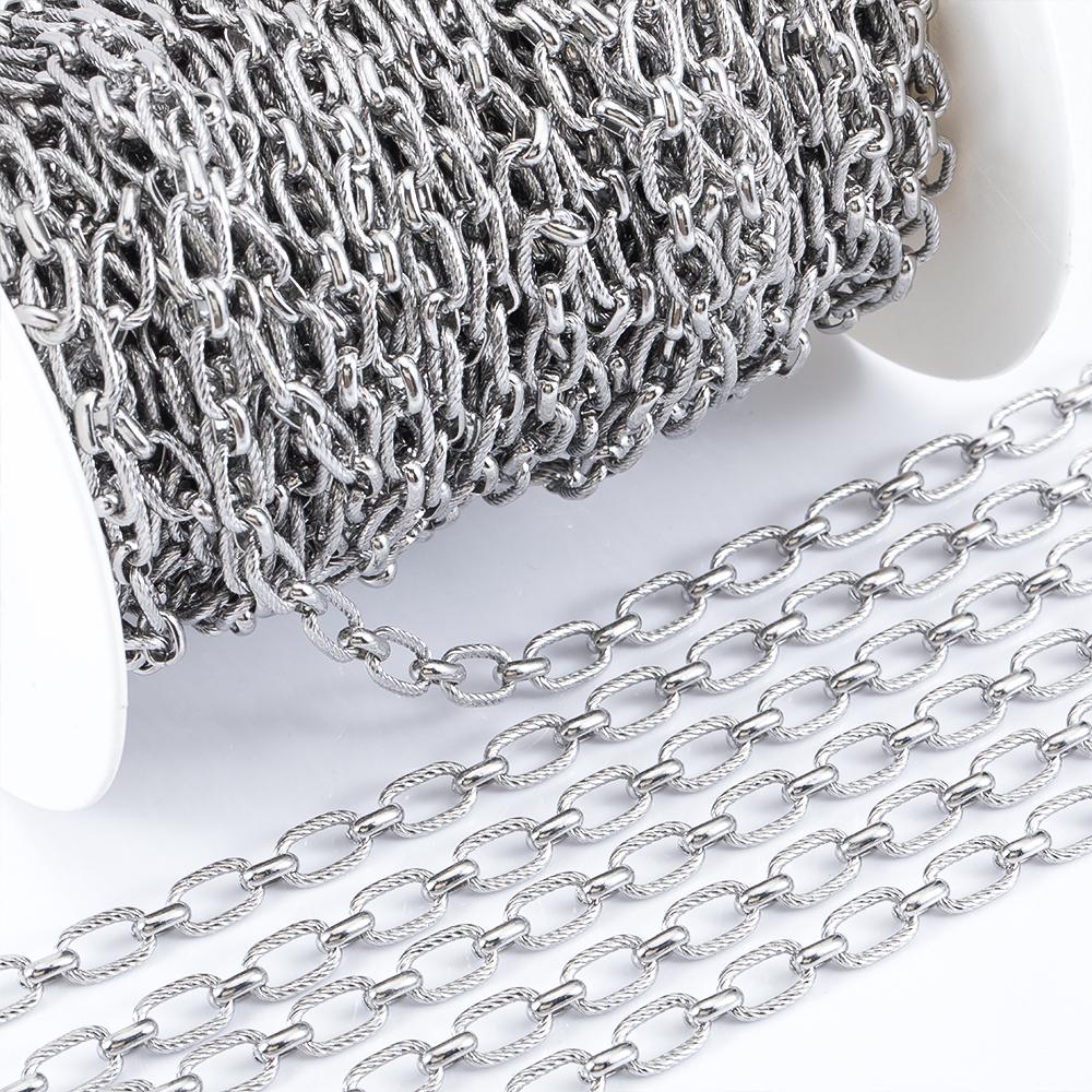 1M Gold Plated Frosted Square Punk Chains Stainless Steels Necklaces Oval Cross Chains Accessory DIY Men Bracelet Jewelry Making