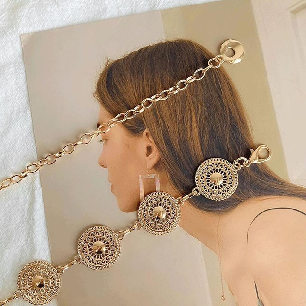 Femei Gol Afară Rotund Metalic Curea Auriu Argintiu Sculptat Lung Lanț Reglabil Curele Elegant Doamnă Fată Rochie Palton Curea Decorativă