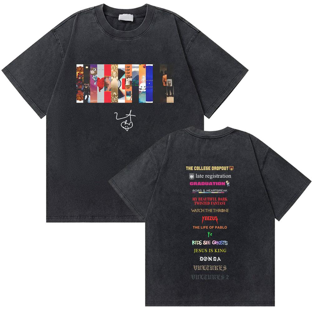 Washed Vintage Rapper Kanye West Music Album Cover Logo Graphic Tshirt THE LIFE OF PABLO T Shirt Men Hip Hop Oversized Tshirts