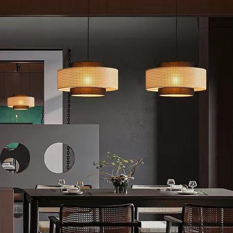 Vintage Japanese Style Pendant Light Living Room Decoration Woven Bamboo Chandelier Restaurant Kitchen LED Hanging Lamp