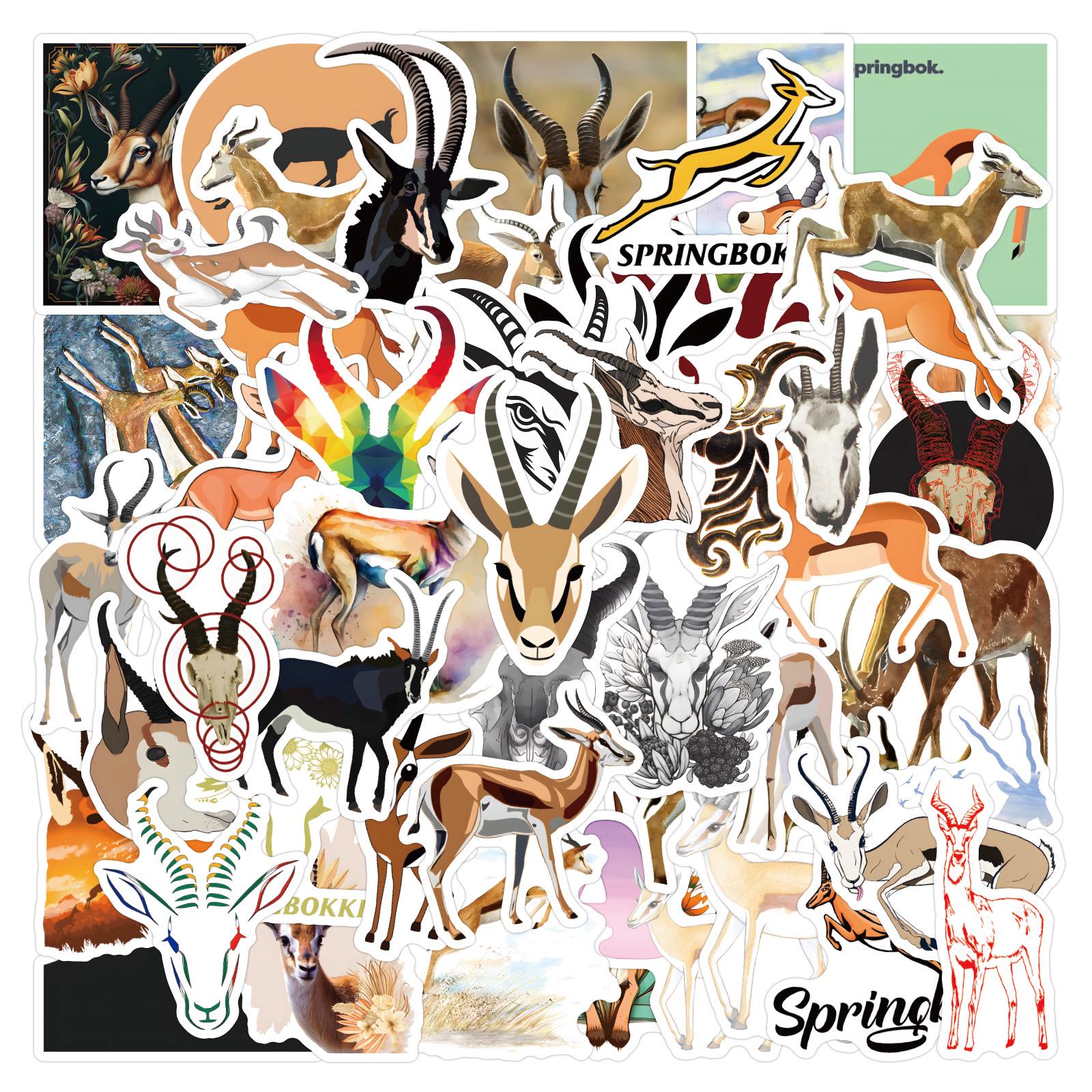 50 Cute Cartoon Springbok Antelope Graffiti Stickers - DIY Decoration for Suitcase and Notebook (50 Sheets)