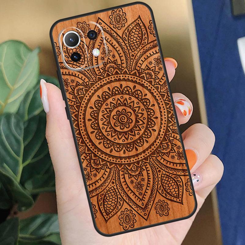 Mandala Floral Wood Case For Xiaomi 15 14 Ultra 13T 14T 15T Pro 17 Pro Max POCO F8 F7 F5 F6 X5 X6 X7 Pro Coque