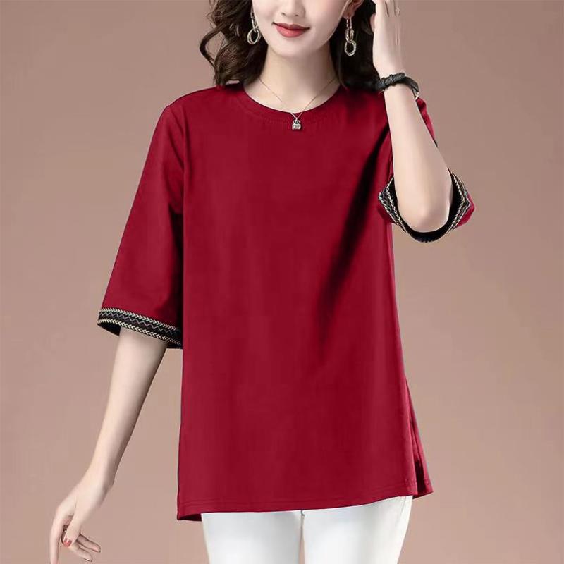 

All Match 5-point Sleeve Hoodie for Women Loose Spring Outfit Round Neck Short Sleeved T-shirt Women s Casual Top S червоний
