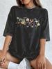 Flowers Butterflies Dragonflies Washed Cotton T-Shirts Womens Oversize T Shirts Casual Short Sleeve Summer O-Neck Tops