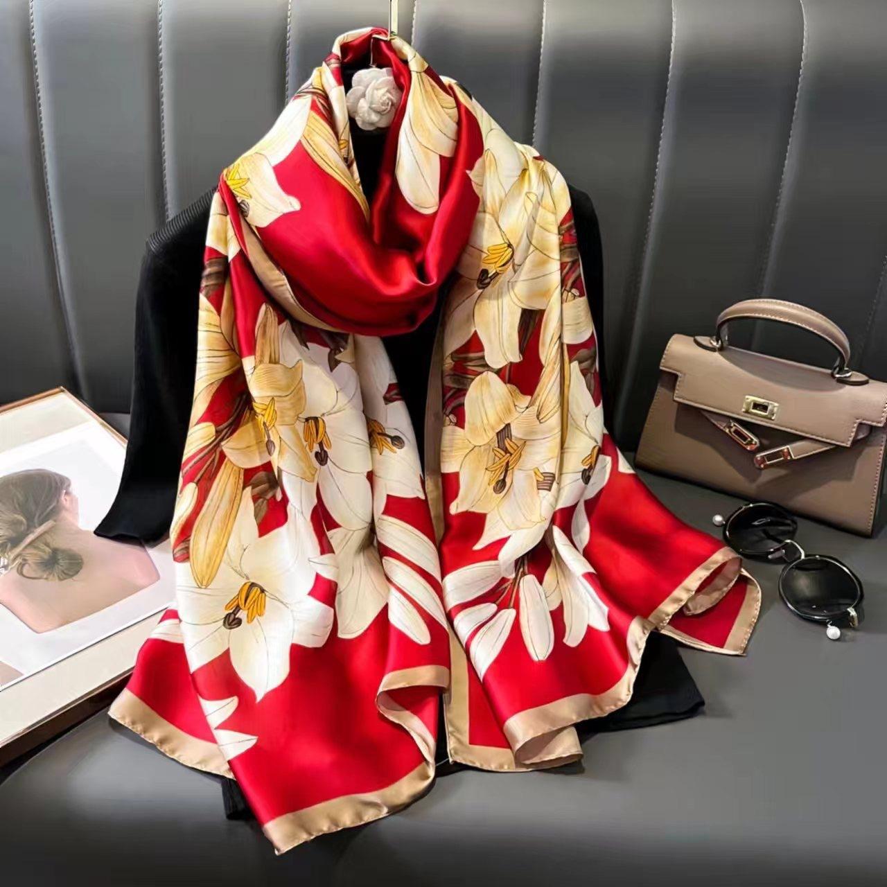 

Шелковый шарф с принтом, хиджаб, женская бандана 90*180 см, платки, шейный платок, женский шарф, шаль, повязка на голову