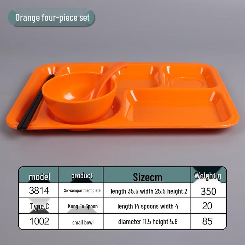 Melamine Rectangular 4-Compartment Canteen Tray
