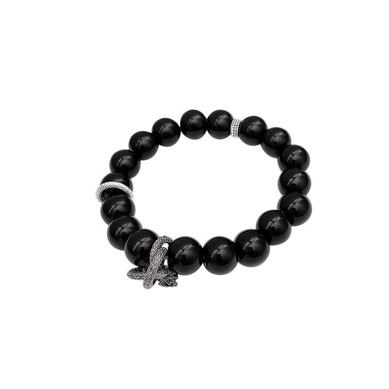 New Chinese retro black safety buckle bracelet women's double circle beaded bracelet couple same hand