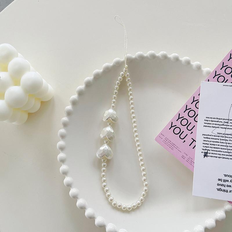 Pearl Love Mobile Phone Chain Beaded Mobile Phone Lanyard Short Strap